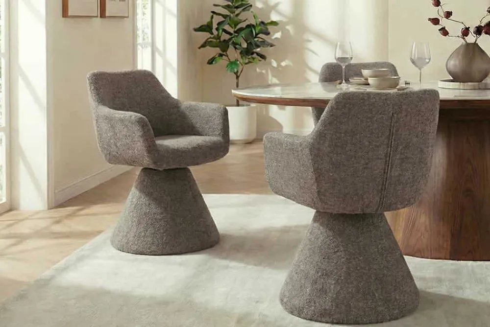 Riess-Ambiente Retro Möbel|Stühle > Drehbarer Stuhl AMBIENTO braun Strukturstoff 180° mit Auto-Return Polsterstuhl