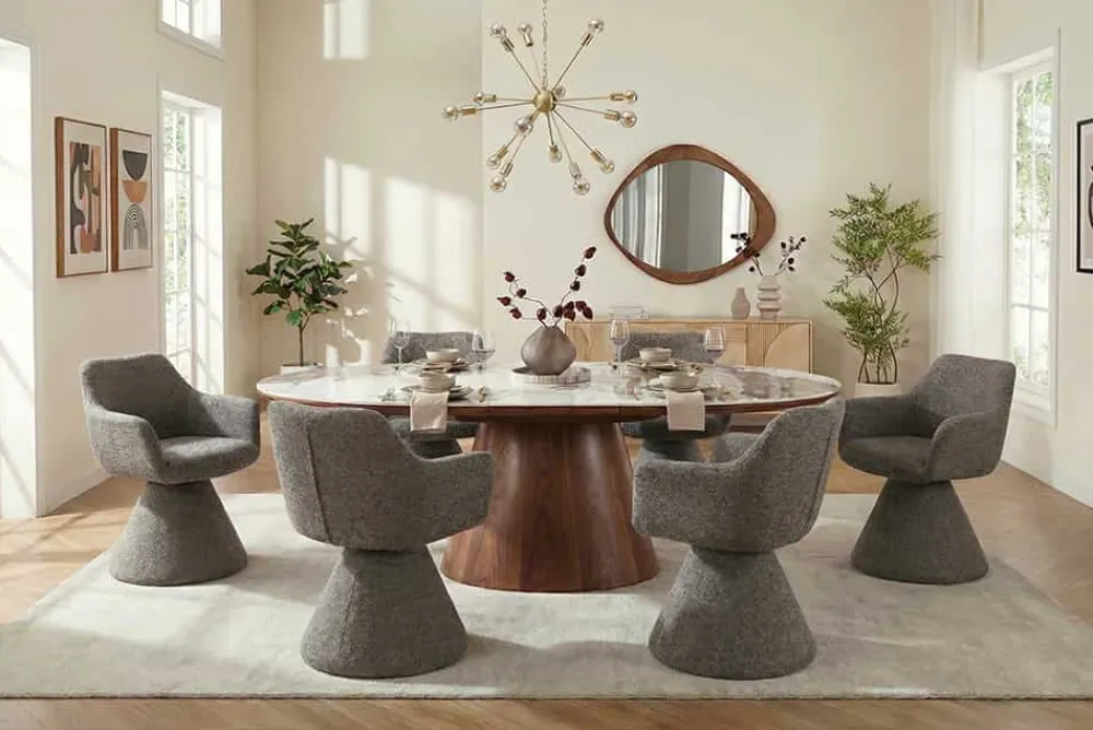 Riess-Ambiente Retro Möbel|Stühle > Drehbarer Stuhl AMBIENTO braun Strukturstoff 180° mit Auto-Return Polsterstuhl