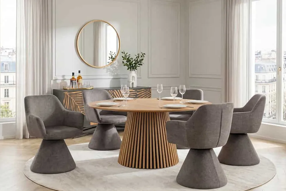Riess-Ambiente Retro Möbel|Stühle > Drehbarer Stuhl AMBIENTO grau Vogue Velours Samt 180° mit Auto-Return Polsterstuhl