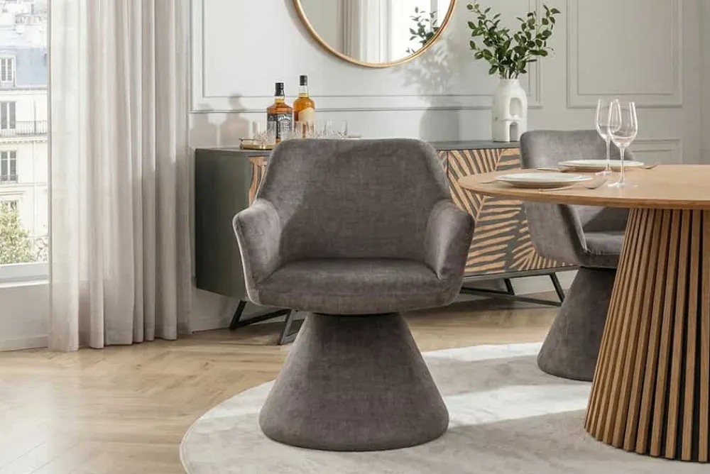 Riess-Ambiente Retro Möbel|Stühle > Drehbarer Stuhl AMBIENTO grau Vogue Velours Samt 180° mit Auto-Return Polsterstuhl