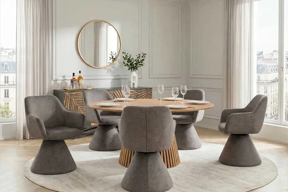 Riess-Ambiente Retro Möbel|Stühle > Drehbarer Stuhl AMBIENTO grau Vogue Velours Samt 180° mit Auto-Return Polsterstuhl