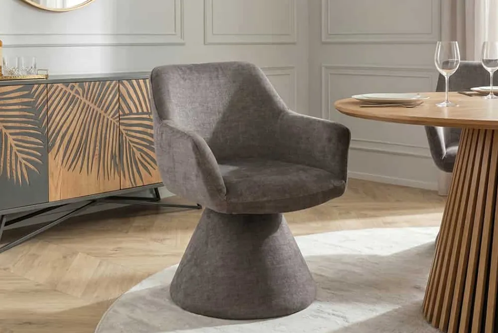 Riess-Ambiente Retro Möbel|Stühle > Drehbarer Stuhl AMBIENTO grau Vogue Velours Samt 180° mit Auto-Return Polsterstuhl