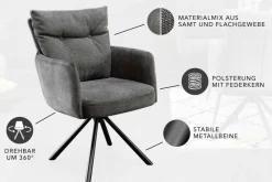 Riess-Ambiente Retro Möbel|Industrial Loft > Drehbarer Stuhl BIG GEORGE anthrazit Samt Strukturstoff Armlehne Taschenfederkern