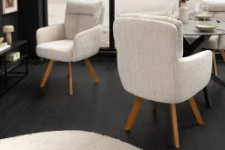 Riess-Ambiente Skandinavisch|Stühle > Drehbarer Stuhl BIG GEORGE champagner Chenille Cremona natur Buchenholz mit Armlehnen