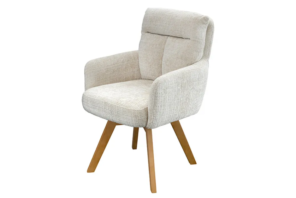 Riess-Ambiente Skandinavisch|Stühle > Drehbarer Stuhl BIG GEORGE champagner Chenille Cremona natur Buchenholz mit Armlehnen