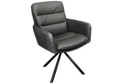 Riess-Ambiente Retro Möbel|Stühle > Drehbarer Stuhl BIG GEORGE grau Echtleder Microfaser mit Armlehne schwarze Metallbeine