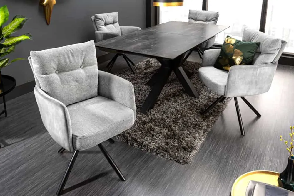 Riess-Ambiente Retro Möbel|Industrial Loft > Drehbarer Stuhl BIG GEORGE grau Samt Strukturstoff Armlehnenstuhl Taschenfederkern