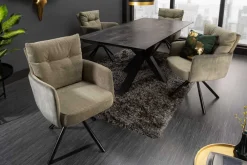 Riess-Ambiente Retro Möbel|Industrial Loft > Drehbarer Stuhl BIG GEORGE grün Samt Strukturstoff Armlehnenstuhl Taschenfederkern