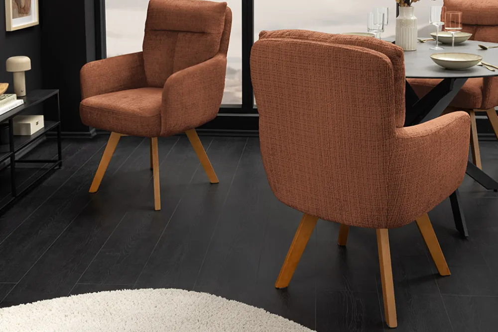 Riess-Ambiente Skandinavisch|Stühle > Drehbarer Stuhl BIG GEORGE rost braun Chenille Cremona natur Buchenholz mit Armlehnen