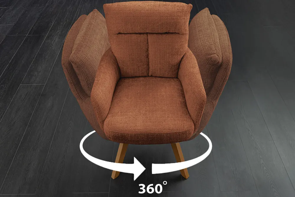 Riess-Ambiente Skandinavisch|Stühle > Drehbarer Stuhl BIG GEORGE rost braun Chenille Cremona natur Buchenholz mit Armlehnen
