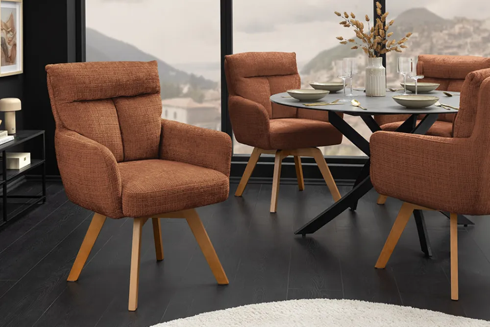 Riess-Ambiente Skandinavisch|Stühle > Drehbarer Stuhl BIG GEORGE rost braun Chenille Cremona natur Buchenholz mit Armlehnen