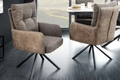 Riess-Ambiente Retro Möbel|Industrial Loft > Drehbarer Stuhl BIG GEORGE taupe Microfaser Webstoff Taschenfederkern Metall schwarz