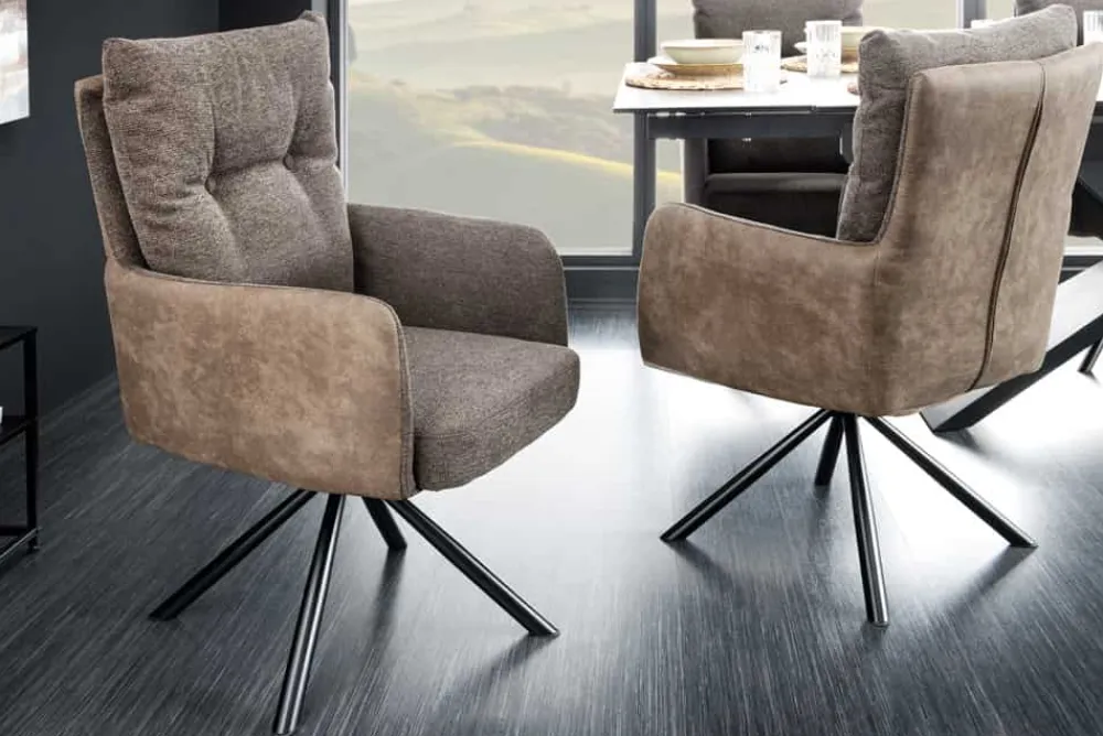 Riess-Ambiente Retro Möbel|Industrial Loft > Drehbarer Stuhl BIG GEORGE taupe Microfaser Webstoff Taschenfederkern Metall schwarz