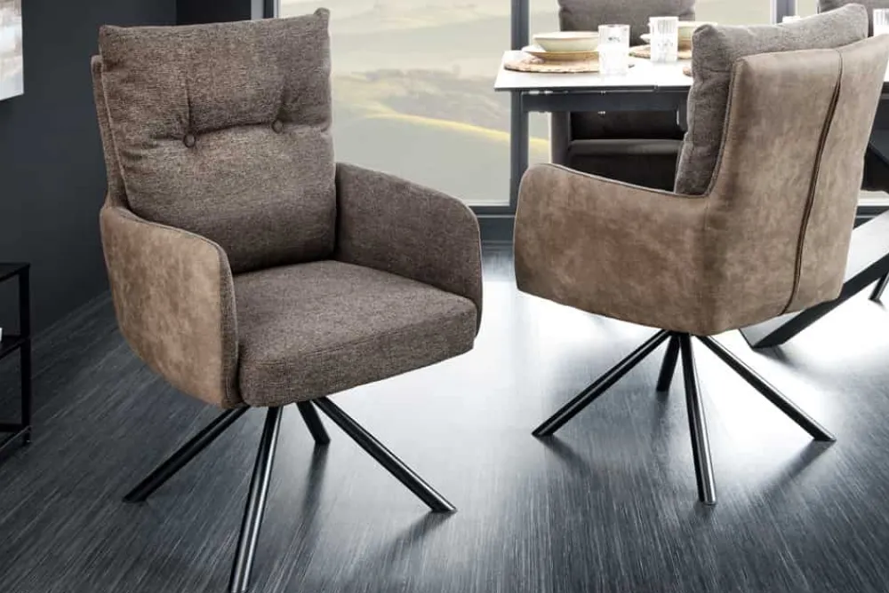 Riess-Ambiente Retro Möbel|Industrial Loft > Drehbarer Stuhl BIG GEORGE taupe Microfaser Webstoff Taschenfederkern Metall schwarz