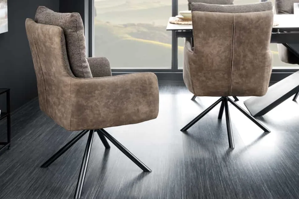 Riess-Ambiente Retro Möbel|Industrial Loft > Drehbarer Stuhl BIG GEORGE taupe Microfaser Webstoff Taschenfederkern Metall schwarz