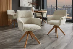Riess-Ambiente Retro Möbel|Stühle > Drehbarer Stuhl LE GRAND beige Chenille Cremona natur Eiche Massivholz mit Armlehne