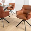 Riess-Ambiente Retro Möbel|Stühle > Drehbarer Stuhl LE GRAND cognac Echtleder Strukturstoff schwarzes Metallgestell