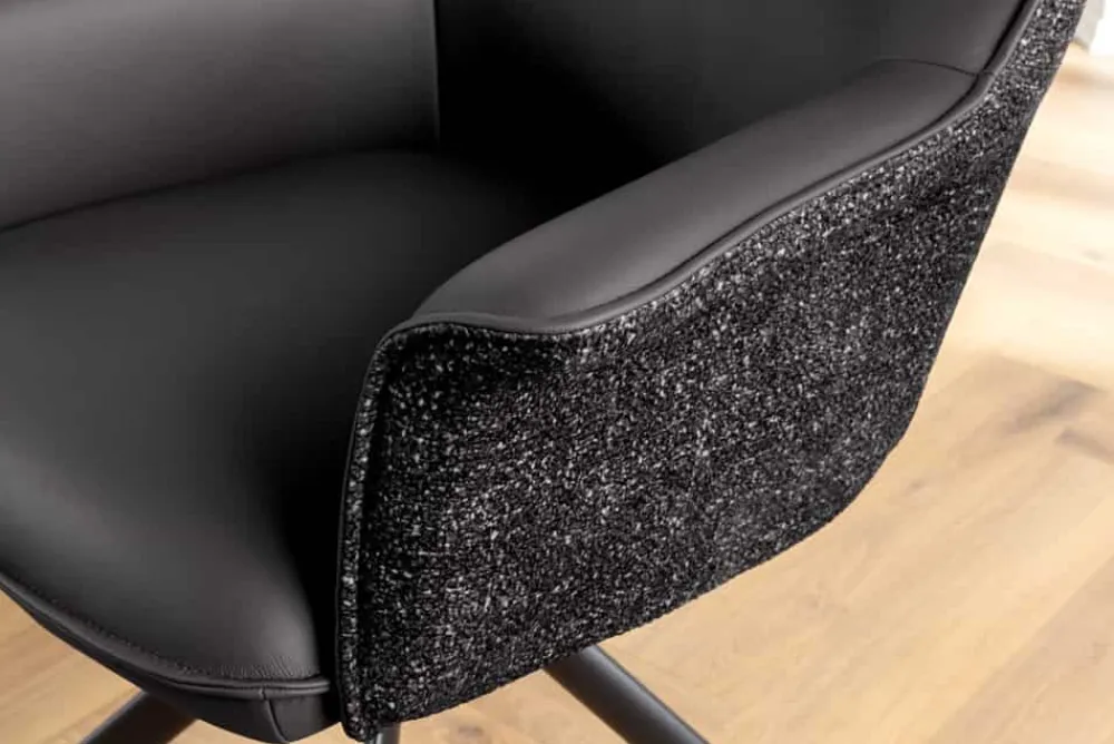 Riess-Ambiente Retro Möbel|Stühle > Drehbarer Stuhl LE GRAND schwarz Echtleder Strukturstoff Metallgestell mit Armlehne