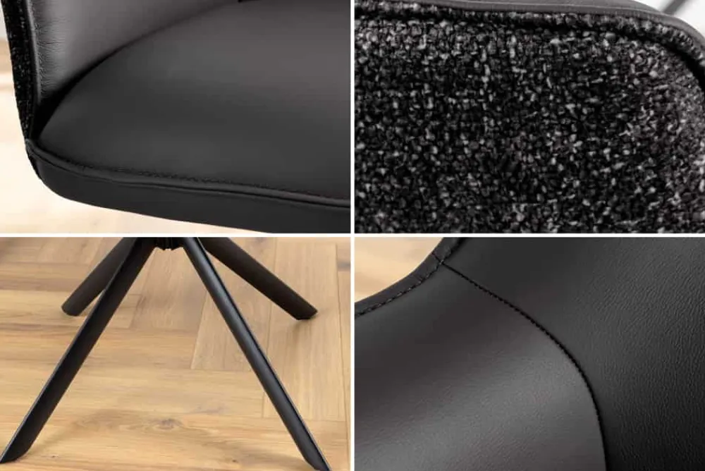 Riess-Ambiente Retro Möbel|Stühle > Drehbarer Stuhl LE GRAND schwarz Echtleder Strukturstoff Metallgestell mit Armlehne