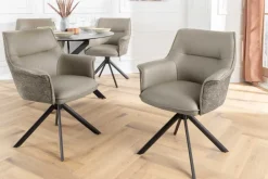 Riess-Ambiente Retro Möbel|Stühle > Drehbarer Stuhl LE GRAND taupe Echtleder Strukturstoff schwarzes Metallgestell