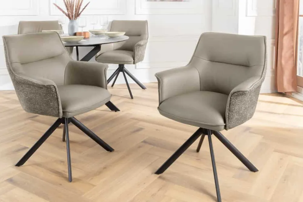 Riess-Ambiente Retro Möbel|Stühle > Drehbarer Stuhl LE GRAND taupe Echtleder Strukturstoff schwarzes Metallgestell