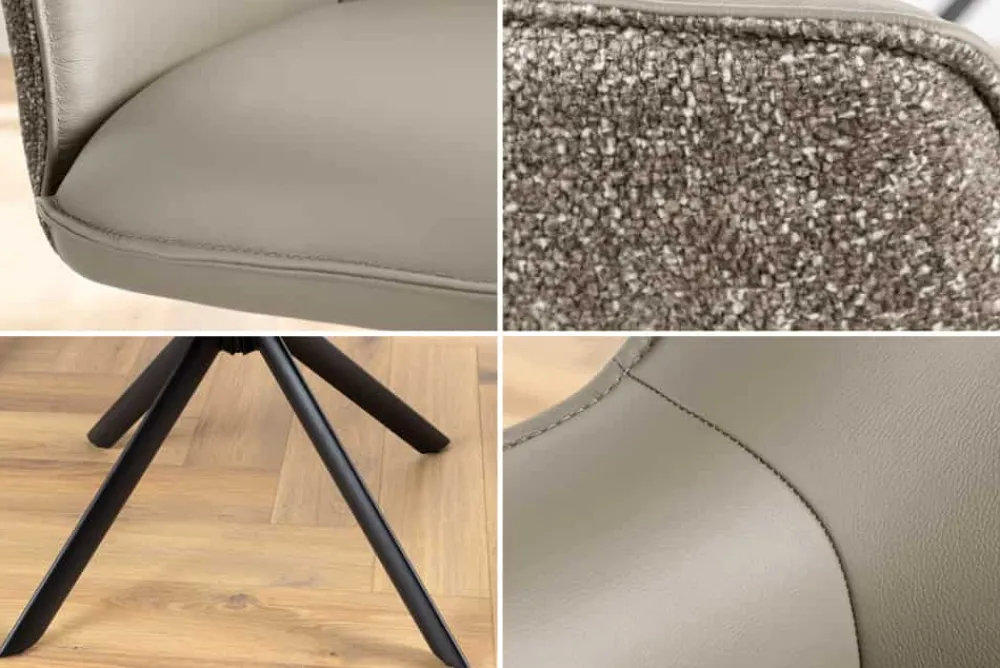 Riess-Ambiente Retro Möbel|Stühle > Drehbarer Stuhl LE GRAND taupe Echtleder Strukturstoff schwarzes Metallgestell