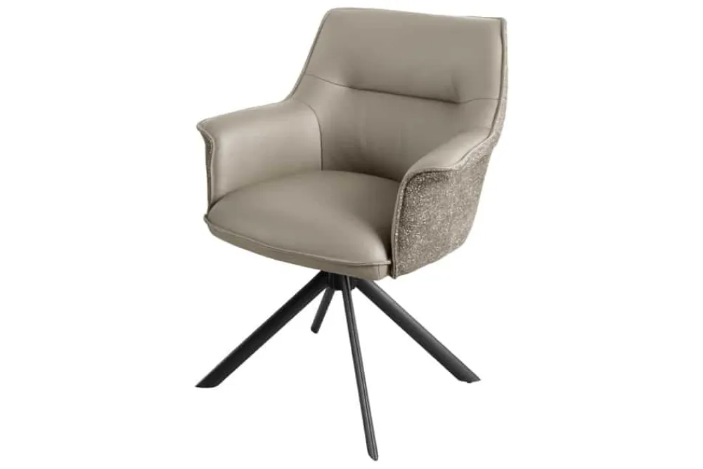Riess-Ambiente Retro Möbel|Stühle > Drehbarer Stuhl LE GRAND taupe Echtleder Strukturstoff schwarzes Metallgestell