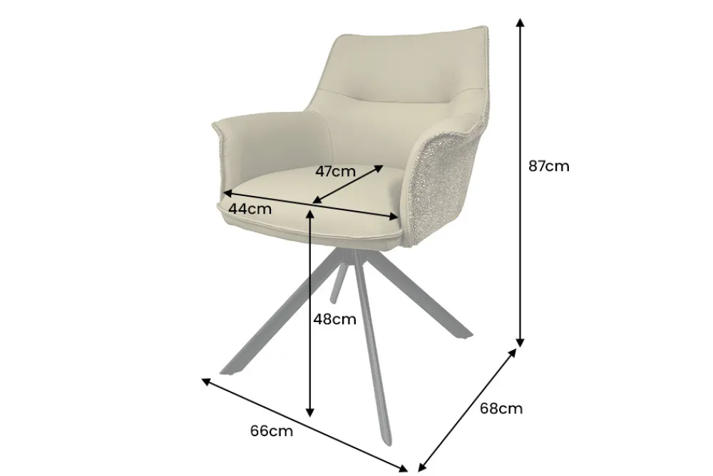 Riess-Ambiente Retro Möbel|Stühle > Drehbarer Stuhl LE GRAND taupe Echtleder Strukturstoff schwarzes Metallgestell