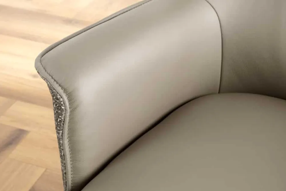 Riess-Ambiente Retro Möbel|Stühle > Drehbarer Stuhl LE GRAND taupe Echtleder Strukturstoff schwarzes Metallgestell