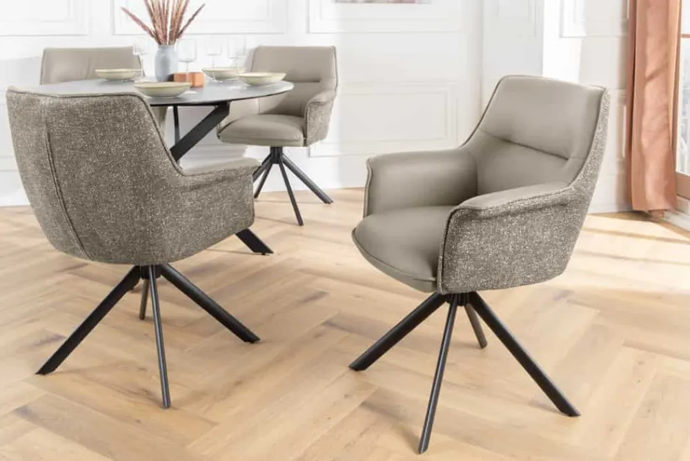 Riess-Ambiente Retro Möbel|Stühle > Drehbarer Stuhl LE GRAND taupe Echtleder Strukturstoff schwarzes Metallgestell