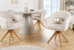 Riess-Ambiente Retro Möbel|Stühle > Drehbarer Stuhl ORGANIKO beige Chenillestoff Holzgestell Eiche mit Armlehne
