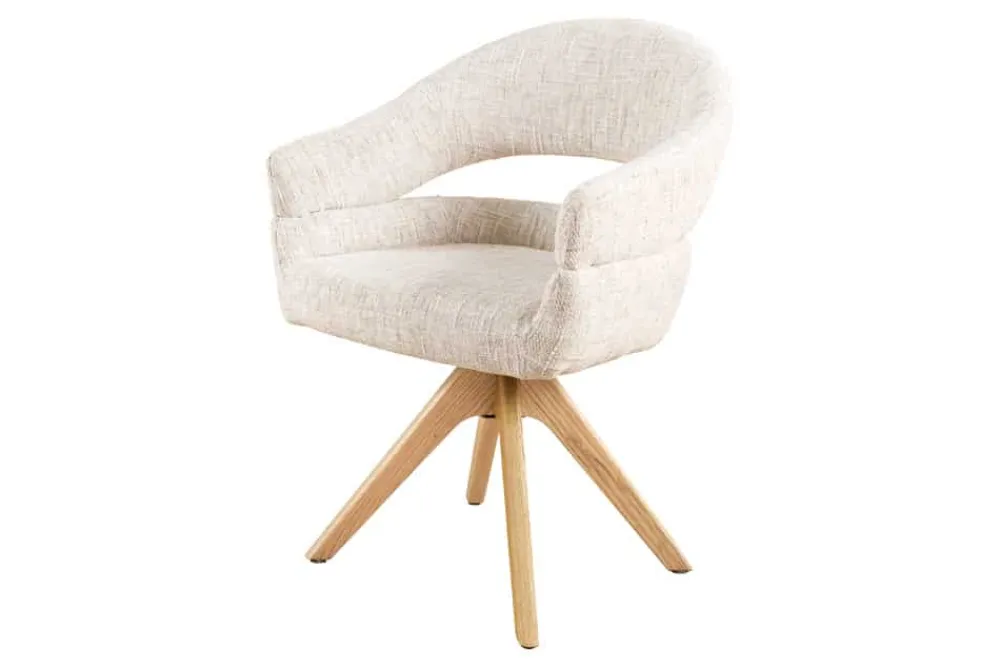 Riess-Ambiente Retro Möbel|Stühle > Drehbarer Stuhl ORGANIKO beige Chenillestoff Holzgestell Eiche mit Armlehne