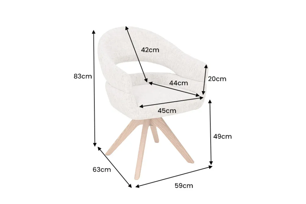 Riess-Ambiente Retro Möbel|Stühle > Drehbarer Stuhl ORGANIKO beige Chenillestoff Holzgestell Eiche mit Armlehne