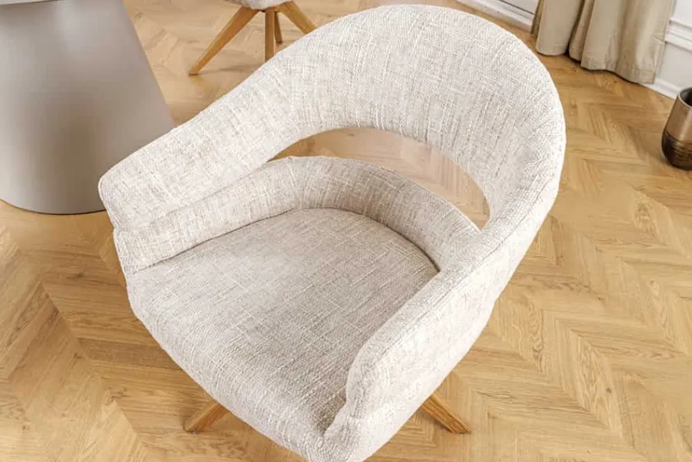 Riess-Ambiente Retro Möbel|Stühle > Drehbarer Stuhl ORGANIKO beige Chenillestoff Holzgestell Eiche mit Armlehne