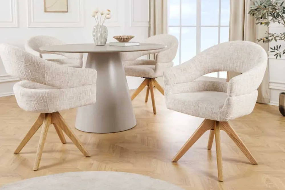 Riess-Ambiente Retro Möbel|Stühle > Drehbarer Stuhl ORGANIKO beige Chenillestoff Holzgestell Eiche mit Armlehne