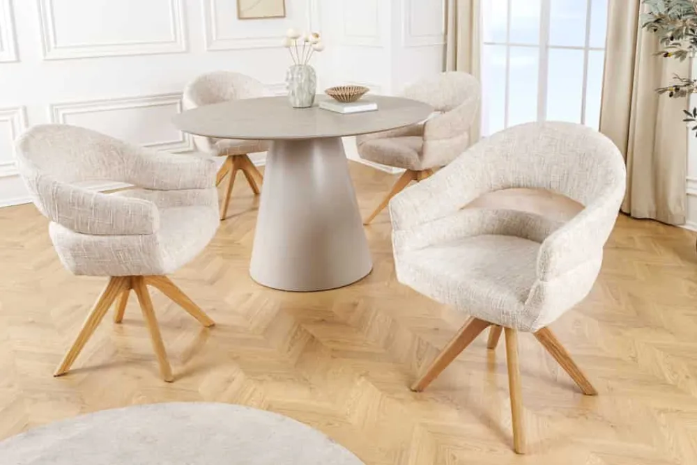 Riess-Ambiente Retro Möbel|Stühle > Drehbarer Stuhl ORGANIKO beige Chenillestoff Holzgestell Eiche mit Armlehne