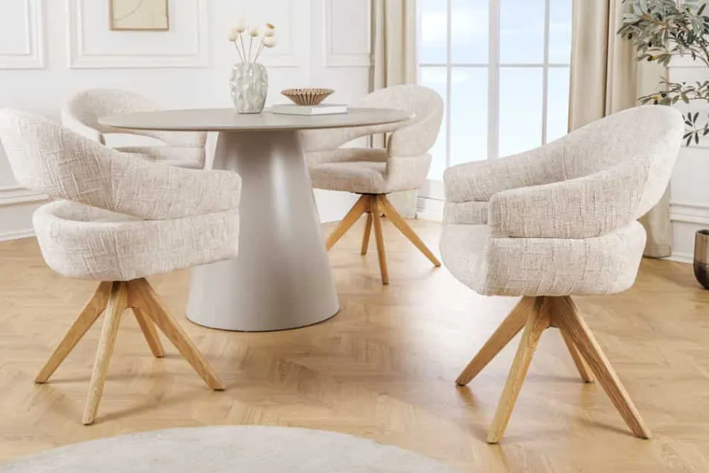 Riess-Ambiente Retro Möbel|Stühle > Drehbarer Stuhl ORGANIKO beige Chenillestoff Holzgestell Eiche mit Armlehne