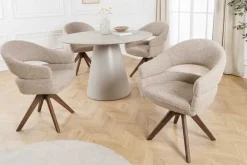 Riess-Ambiente Retro Möbel|Stühle > Drehbarer Stuhl ORGANIKO taupe beige Strukturstoff Holzgestell Walnuss mit Armlehne