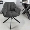 Riess-Ambiente Industrial Loft|Stühle > Drehbarer Stuhl PAPILLON anthrazit Strukturstoff mit Armlehne Ziersteppung schwarzes Gestell