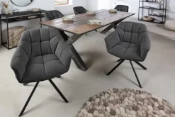 Riess-Ambiente Industrial Loft|Stühle > Drehbarer Stuhl PAPILLON anthrazit Strukturstoff mit Armlehne Ziersteppung schwarzes Gestell