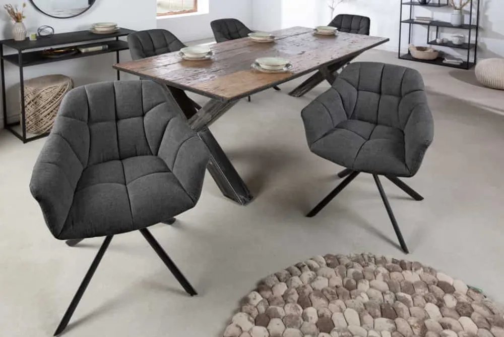 Riess-Ambiente Industrial Loft|Stühle > Drehbarer Stuhl PAPILLON anthrazit Strukturstoff mit Armlehne Ziersteppung schwarzes Gestell