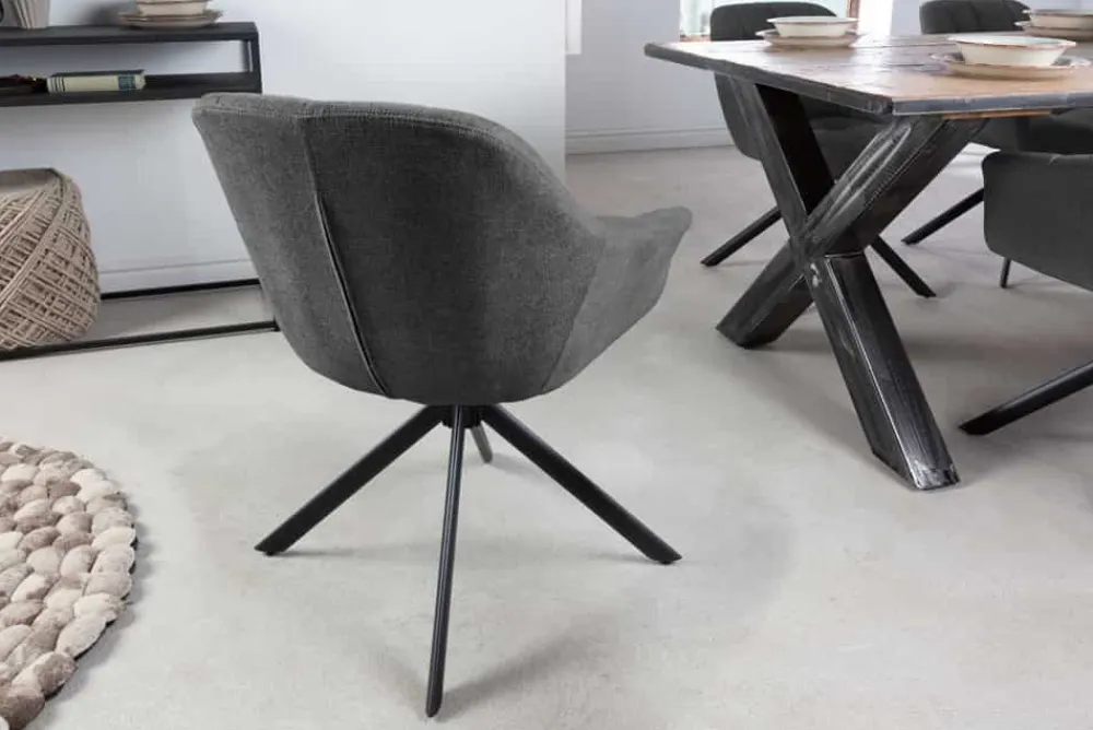 Riess-Ambiente Industrial Loft|Stühle > Drehbarer Stuhl PAPILLON anthrazit Strukturstoff mit Armlehne Ziersteppung schwarzes Gestell