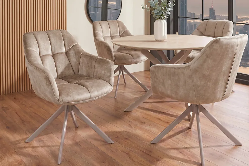 Riess-Ambiente Stühle > Drehbarer Stuhl PAPILLON beige Samt mit Armlehne champagner greige Metallgestell