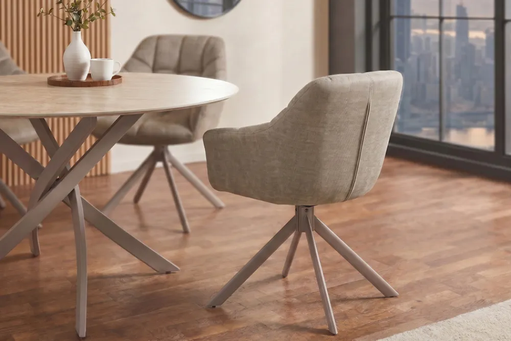 Riess-Ambiente Stühle > Drehbarer Stuhl PAPILLON beige Samt mit Armlehne champagner greige Metallgestell