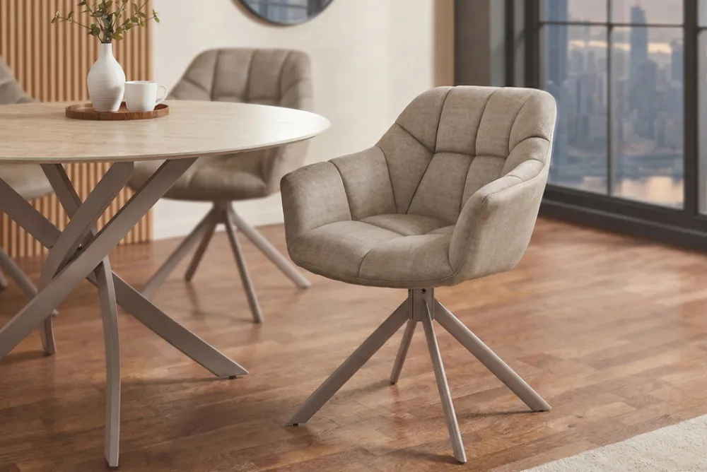 Riess-Ambiente Stühle > Drehbarer Stuhl PAPILLON beige Samt mit Armlehne champagner greige Metallgestell