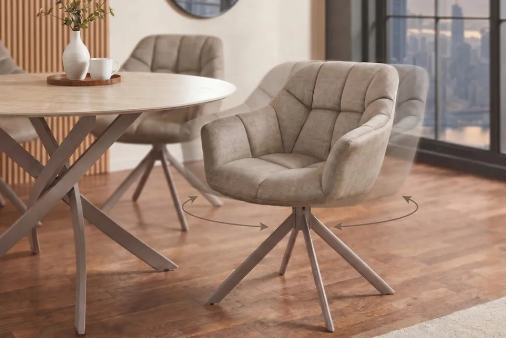 Riess-Ambiente Stühle > Drehbarer Stuhl PAPILLON beige Samt mit Armlehne champagner greige Metallgestell