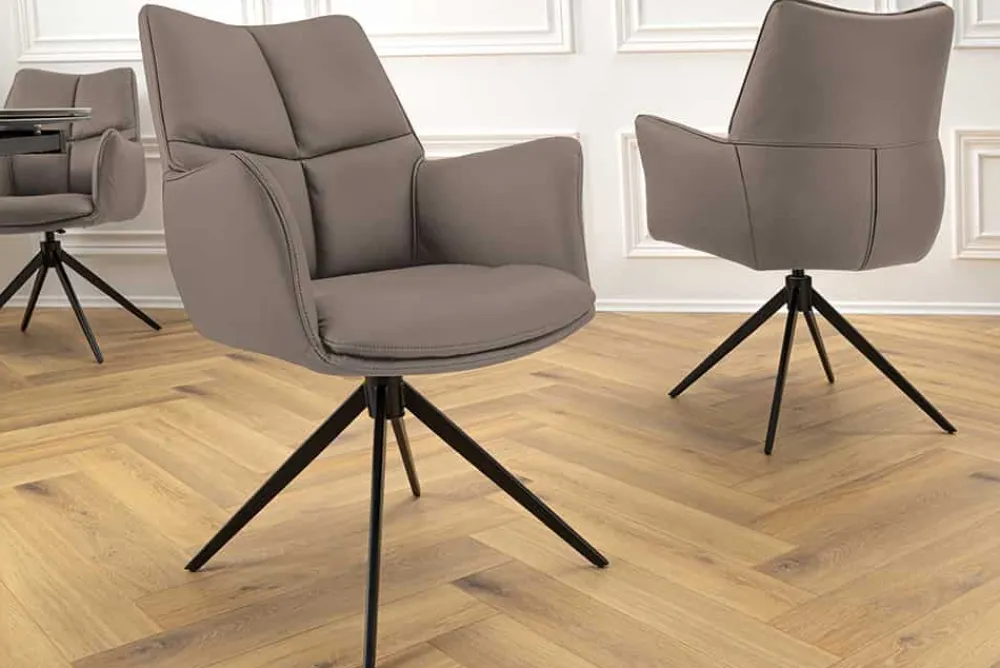 Riess-Ambiente Stühle > Drehbarer Stuhl PAPILLON braun Echtleder schwarz Metallgestell mit Armlehne