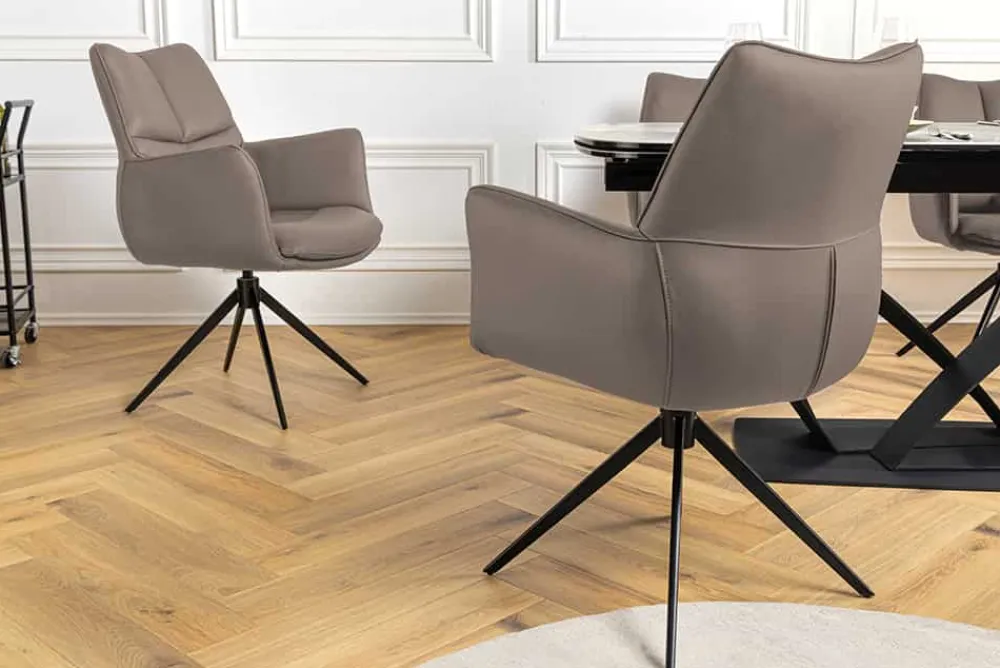 Riess-Ambiente Stühle > Drehbarer Stuhl PAPILLON braun Echtleder schwarz Metallgestell mit Armlehne
