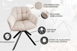 Riess-Ambiente Retro Möbel|Industrial Loft > Drehbarer Stuhl PAPILLON champagner beige Ziersteppung Metallgestell schwarz mit Armlehne