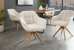 Riess-Ambiente Skandinavisch|Stühle > Drehbarer Stuhl PAPILLON champagner beige Chenille Cremona Eiche Massivholz
